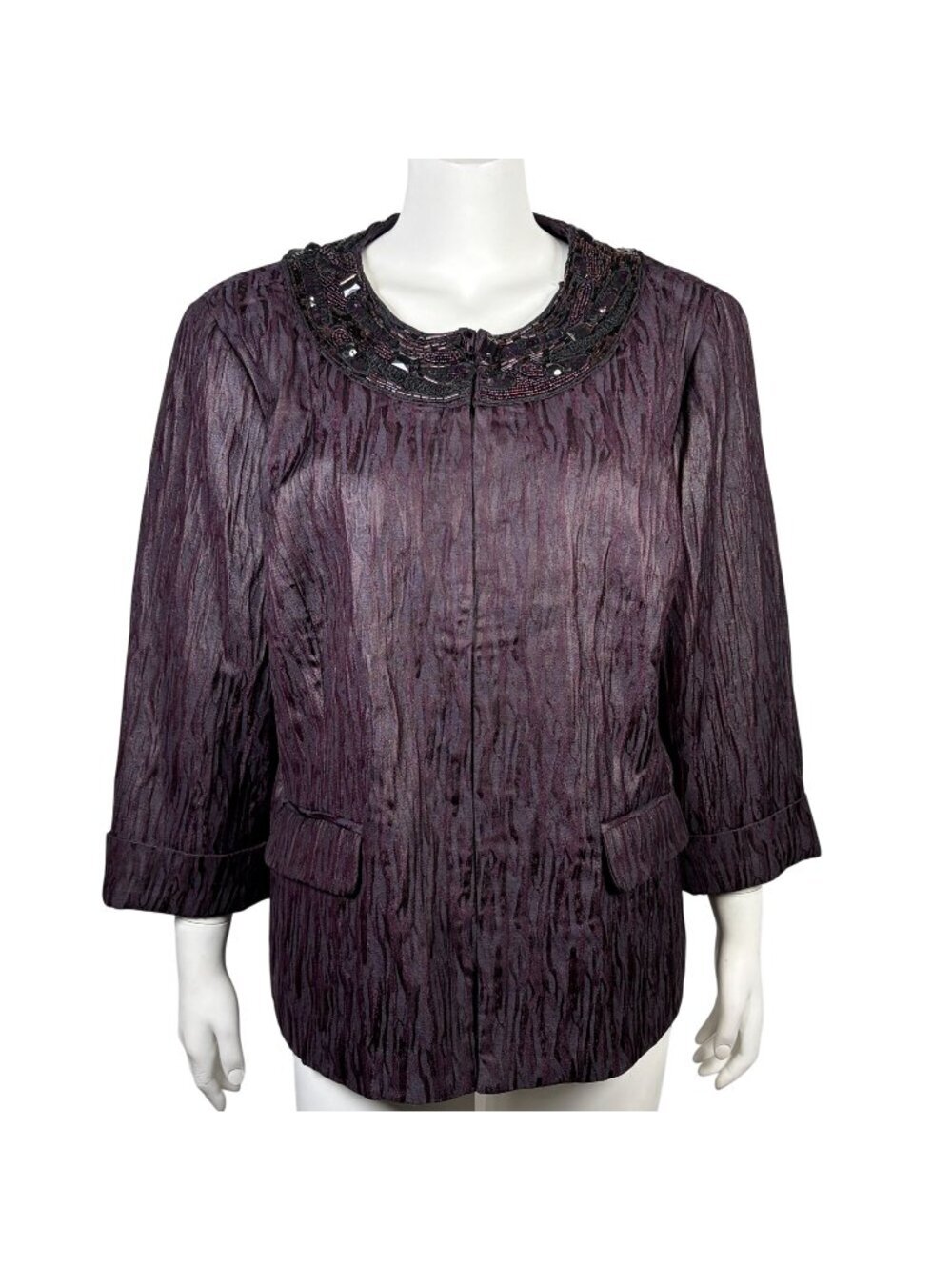 Chicos Lareana Luminous Luster Jacket Size 3 XL Datura Purple 3/4 Sleeves